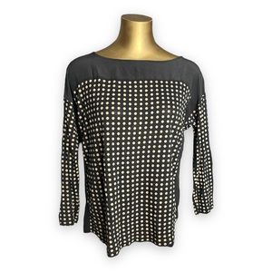 Hi Line Silk Viscose Top Shirt Black Tan Polka Dot Contrast Very Soft Size Small
